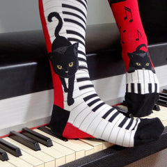 Women's Piano Cat Knee High (Red)