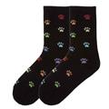 Women's Colorful Paw Prints Crew (Black)
