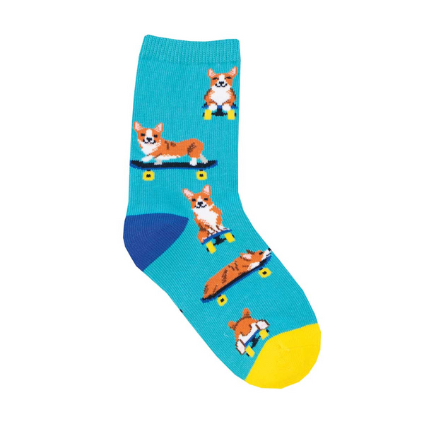 Kid's Skater Corgi Crew (Teal) Small