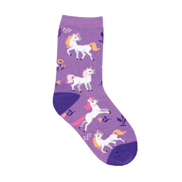 OOS-5/15_Kid's Unicorn Flowers Crew (Purple) Medium
