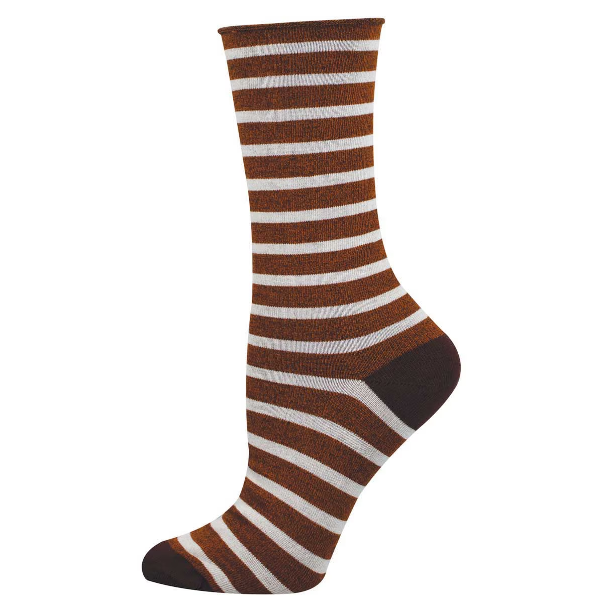 Women's Sailor Stripe Roll Top Bamboo Crew (Burnt Orange Heather)