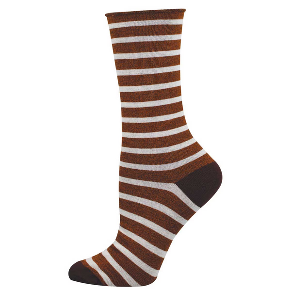 Women's Sailor Stripe Roll Top Bamboo Crew (Burnt Orange Heather)