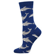 ZZNB-12/25_Women's Bamboo Joyous Dolphin Crew (Blue Heather)