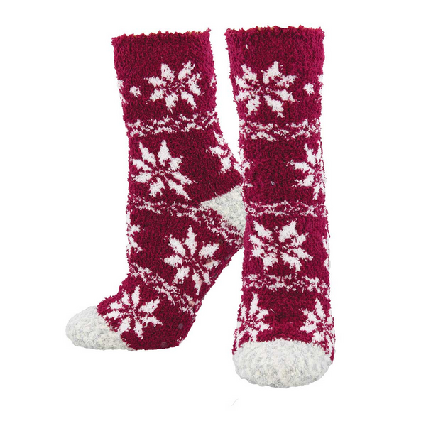 Women's Warm & Cozy Red Fair Isle Fun Crew (Red)