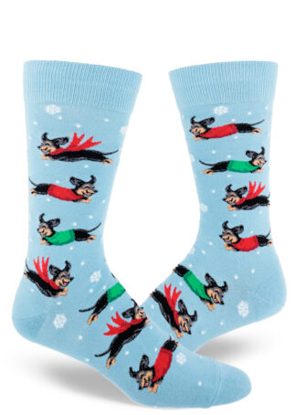 Men's Dachshund Through the Snow Crew (Sky Blue)