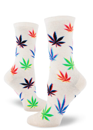 Women's Marijuana Glitch Crew (Heather Cream)