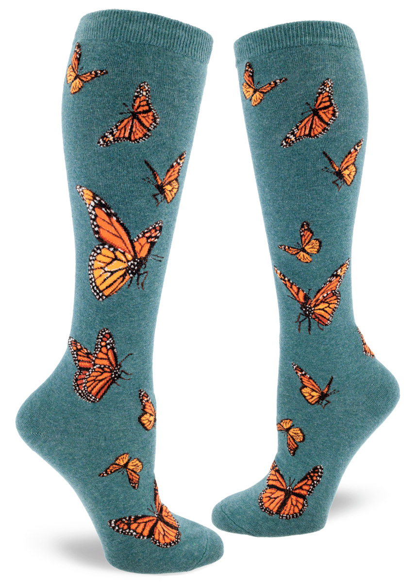 Women's Monarch Butterfly Knee High (Heather Sea)