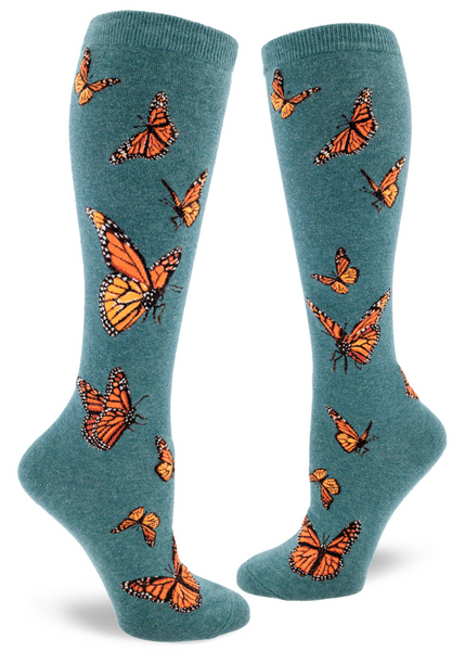 Women's Monarch Butterfly Knee High (Heather Sea)