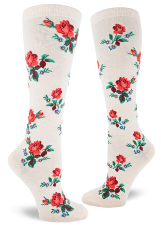 Women's Red Rose Knee High (Heather Cream)