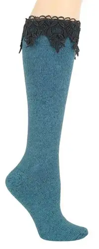 Women Lace Trim Knee High (Peacock)