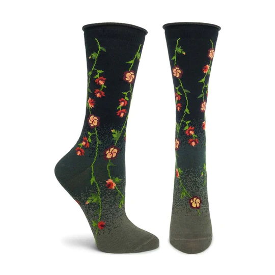 Women's Tibetan Flowers Crew (Black)