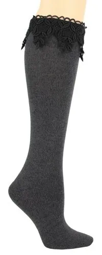 ZZNB-11/24_Women Lace Trim Knee High (Grey)