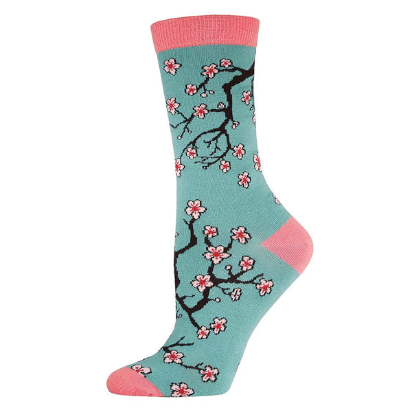 Women's Bamboo Cherry Blossoms Crew (Jade Green)