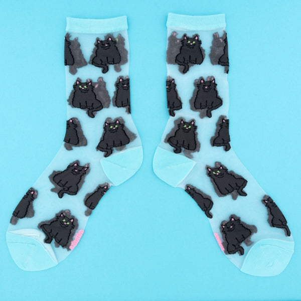 Women's Sheer Black Cat Crew