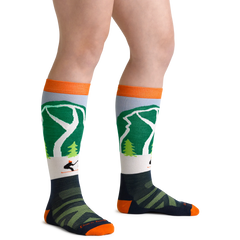 Kid's Over-The-Calf Pow Cow Midweight Ski & Snowboard Socks (Green)