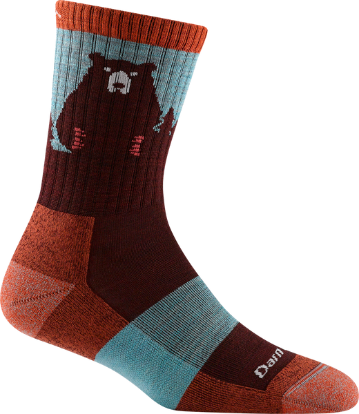 Women's Micro Crew Bear Town Lightweight Hiking Socks (Burgundy)