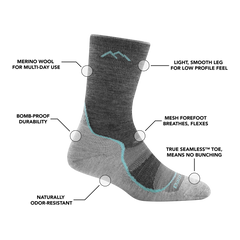 Women's Micro Crew Light Hiker Lightweight Hiking Socks (Space Gray)