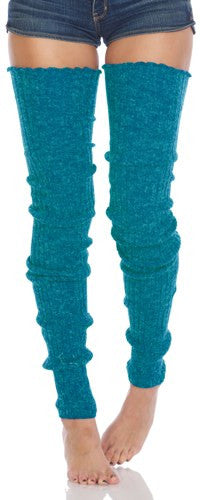 Women's Super Long Cable Knit Leg Warmers (Peacock)