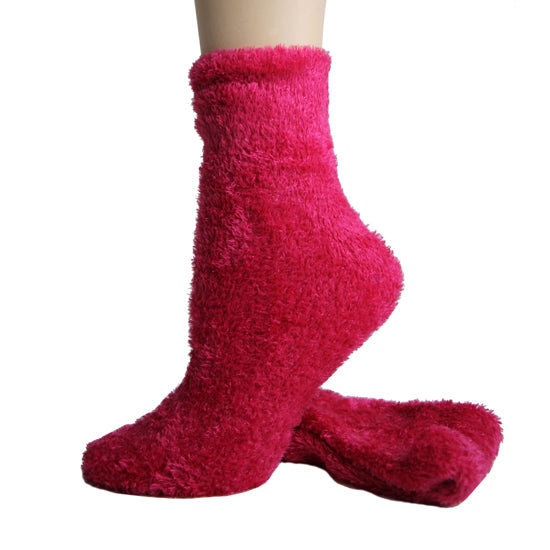 Women's Microfiber Fuzzy Crew (Fuchsia)