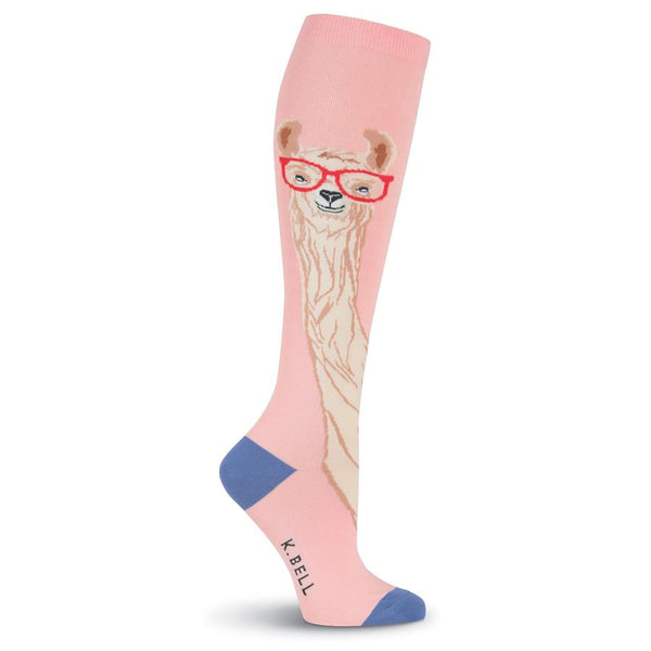 Women's Llama with Glasses Knee High (Pink)