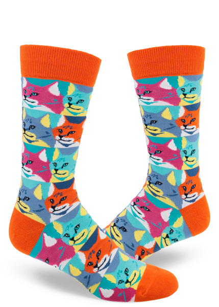 Men's Pop Art Cat Crew (Orange)