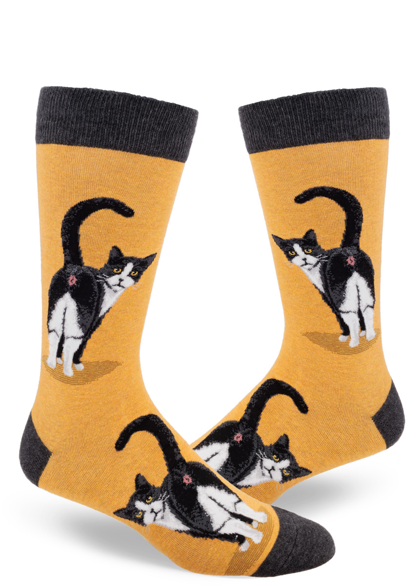 Men's Tuxedo Cat Butt Crew (Heather Gold)