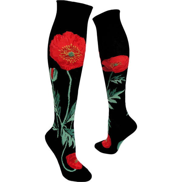 Women's Bold Poppies Knee High (Black)