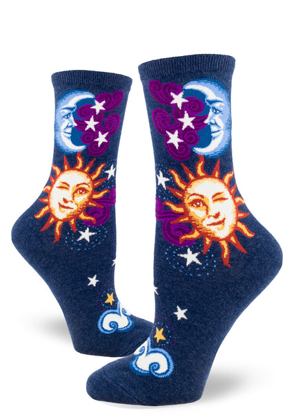 Women's Celestial Sun & Moon Crew (Heather Navy)