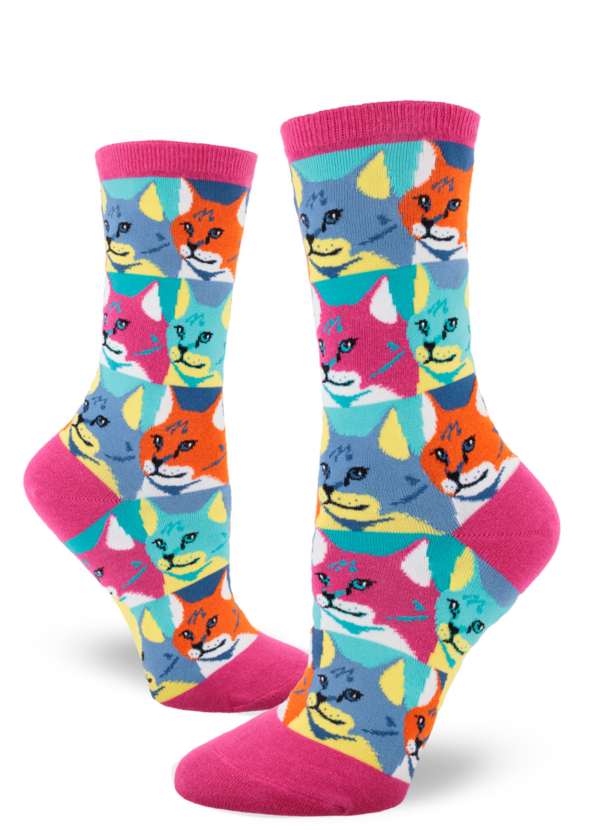 Women's Pop Art Cat Crew (Magenta)