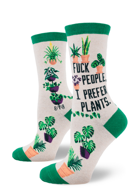 Women's I Prefer Plants Crew (Heather Cream)