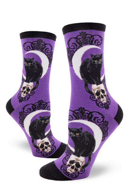 Women's Black Cat Moon Crew (Purple)