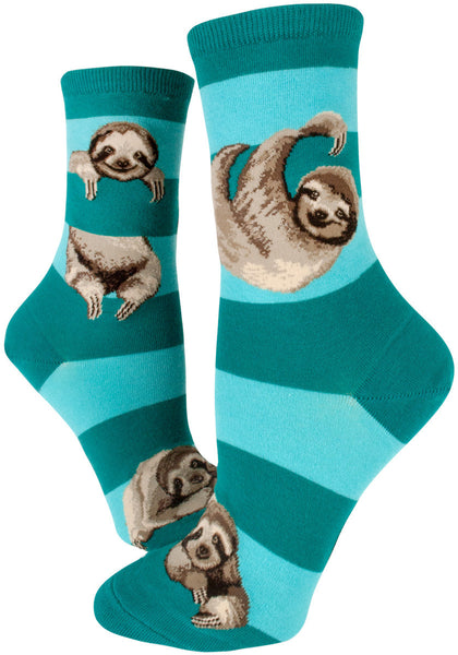 Women's Sloth Stripe Crew (Teal)