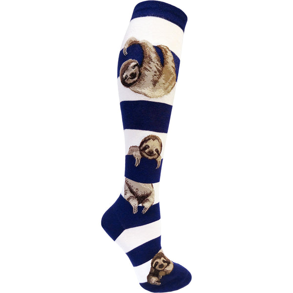 Women's Sloth Stripe Knee High (Navy)