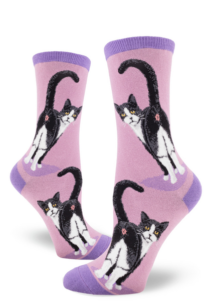 ZZNA-6/25_Women's Tuxedo Cat Butt Crew (Mauve)