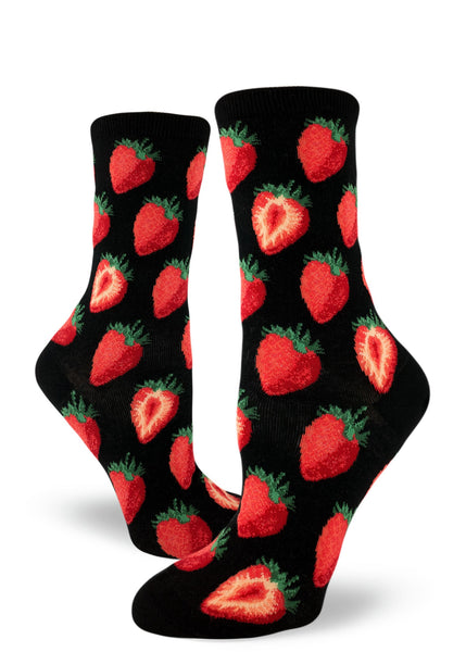 Women's Sweet Strawberries Crew (Black)