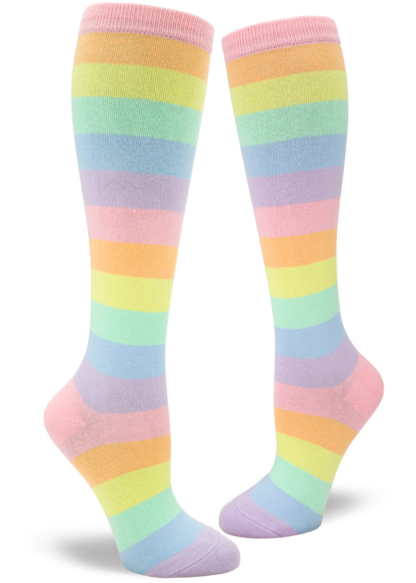Women's Pastel Rainbow Striped Knee High