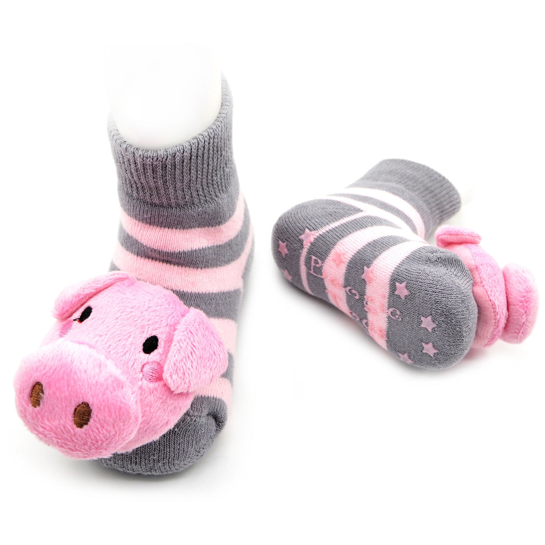 Kid's Gray and Pink Pig Boogie Toes Rattle Crew