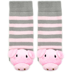 Kid's Gray and Pink Pig Boogie Toes Rattle Crew