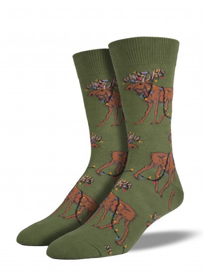 Men's Xmas Lights Moose Crew (Parrot Green)