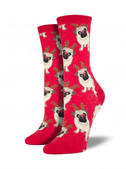 ZZNA-9/24_Women's Antler Pug Crew (Red)