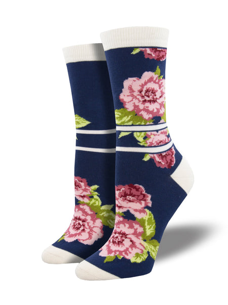 Women's Bamboo Peonies If You Please Crew (Navy)