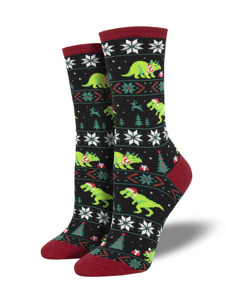 OOS-8/15_Women's Santasaurus Rex Crew (Black)