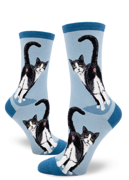 Women's Tuxedo Cat Butt Crew (Slate Blue)